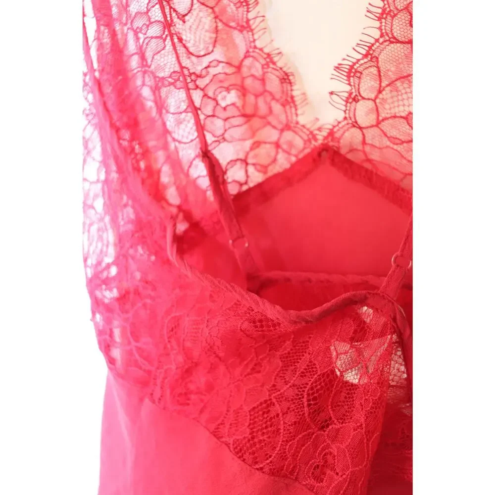 Victoria’s Secret Red Silk Slip Dress Size Large Lace Trim Chemise Bias Cut - Picture 3 of 3